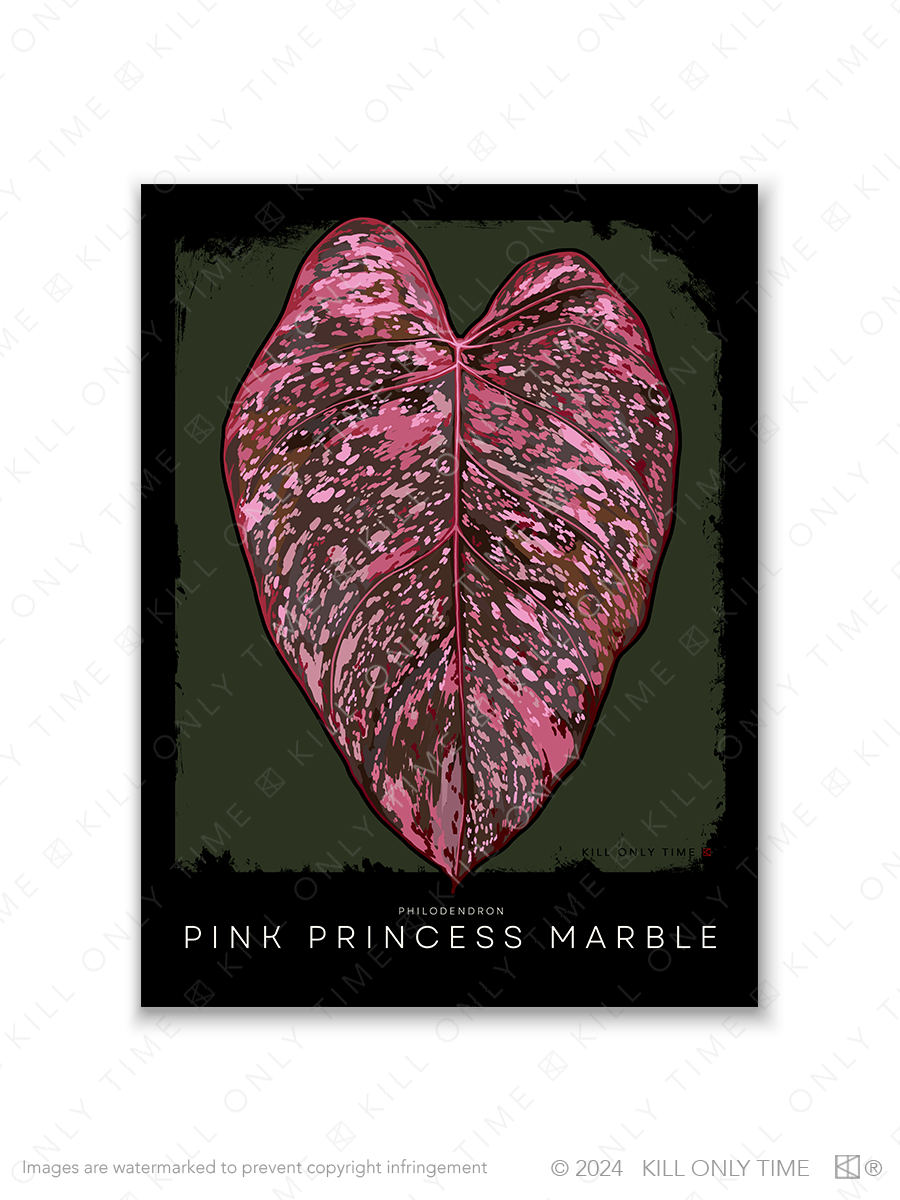 Thumbnail: Modern Philodendron Pink Princess Marble Art Print