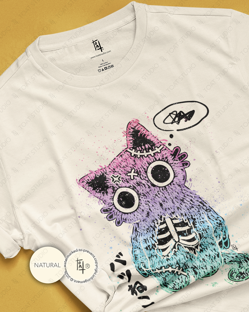 Thumbnail: Fuzzy Pastel Goth Batsu Neko T-Shirt