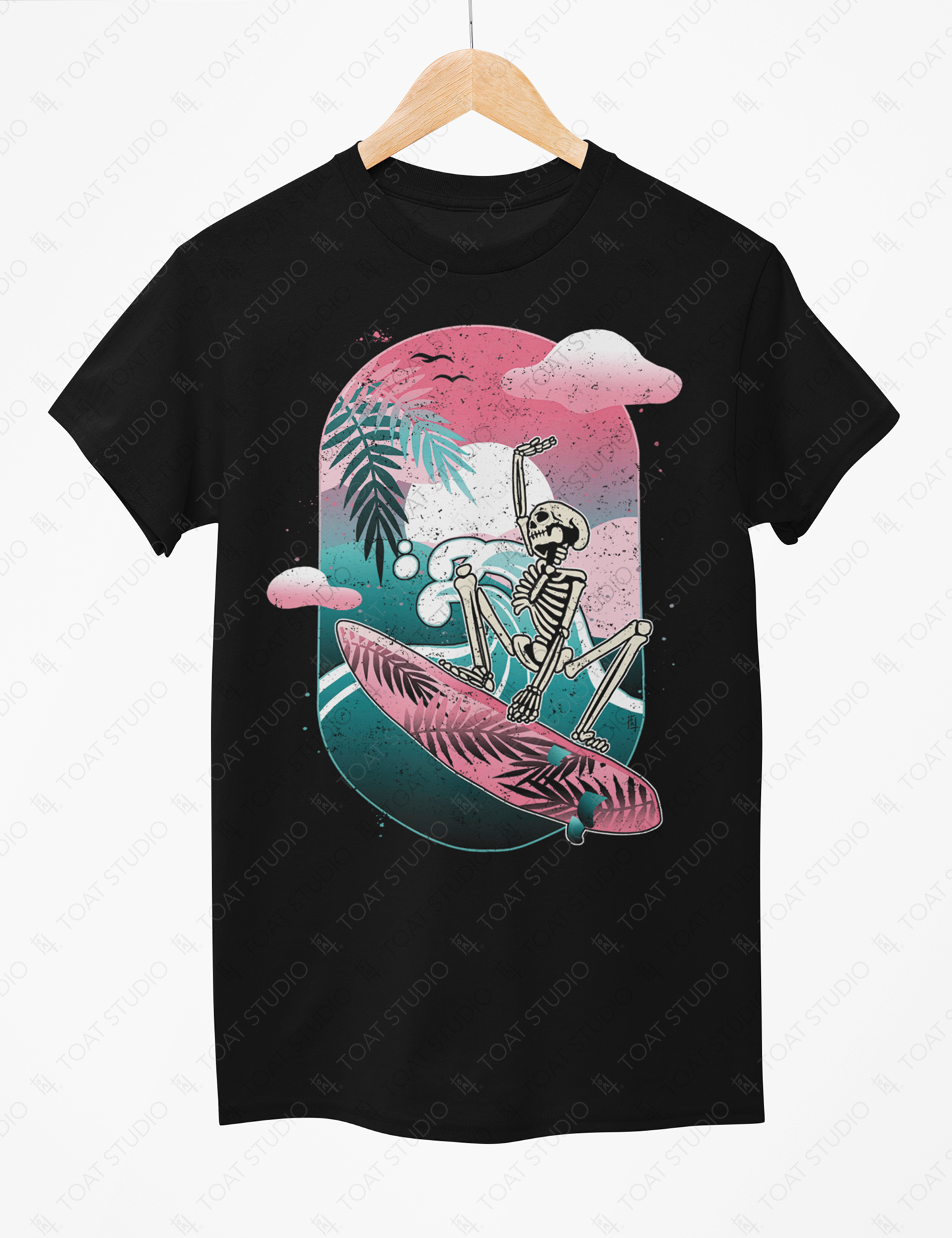 Pink Skeleton Surfer T-Shirt