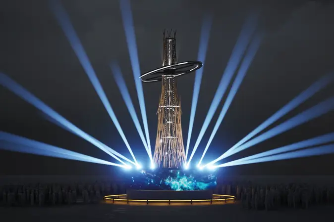 台灣燈會的主燈「光沐—世界的阿里山」，結合雲霧與光影特效