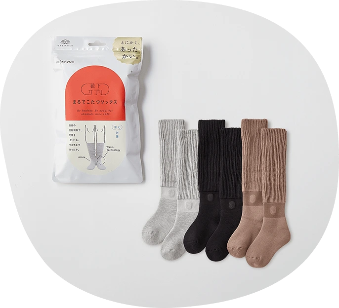 岡本靴下 サプリ 系列的 「就像暖桌襪」，針對腳底、腳踝容易冰冷的人設計