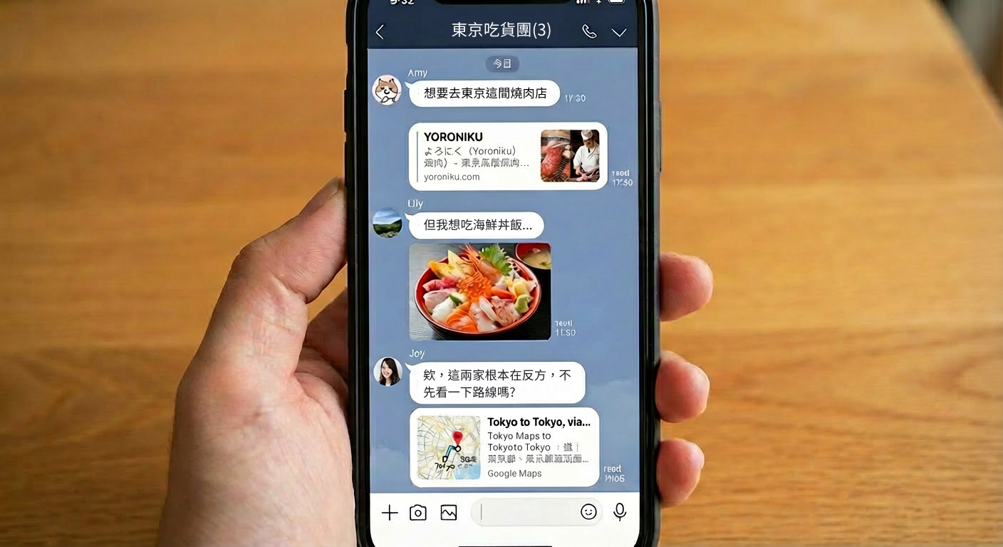 一個在討論東京旅遊的LINE群組