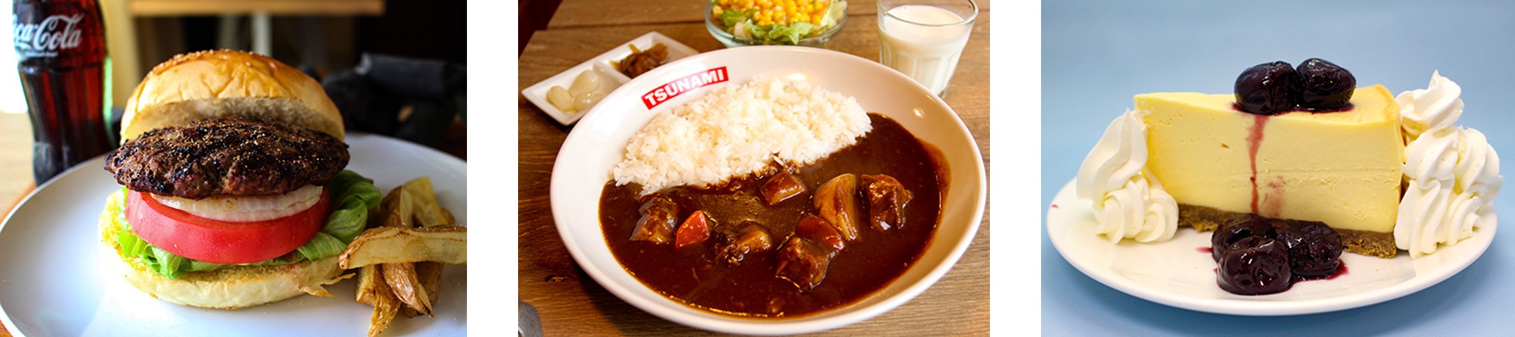 有漢堡、咖哩飯與起司蛋糕，都是橫須賀的特色美食
