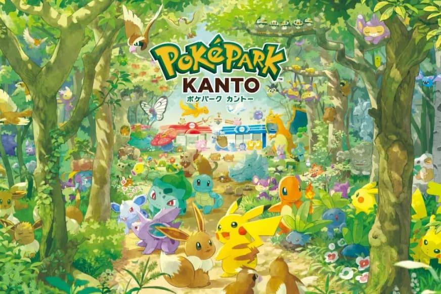 東京寶可夢主題樂園官方視覺圖，皮卡丘、伊布等眾多寶可夢齊聚在森林