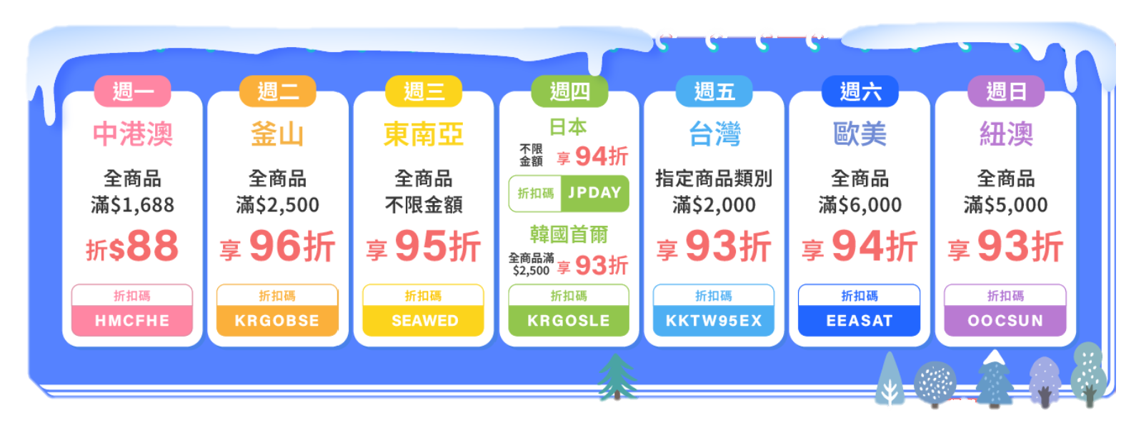 周一至周六，指定目的地優惠總整理
