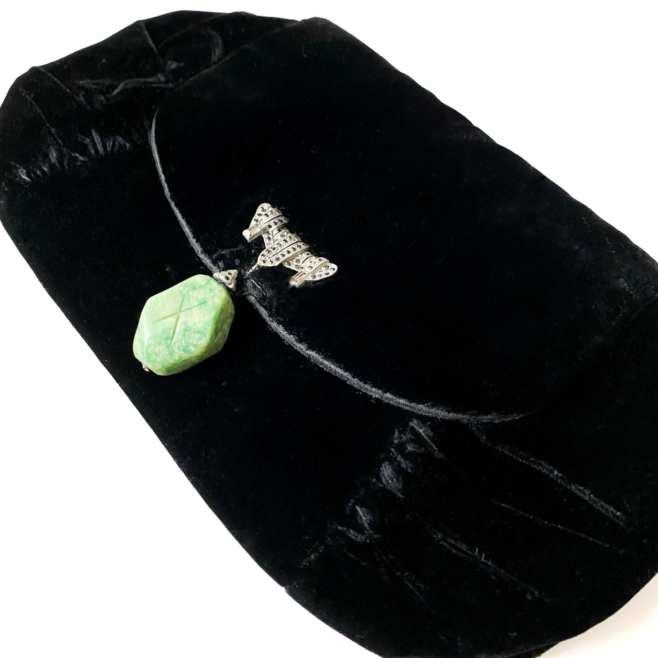 Vintage 20's Black Velvet Evening Bag with Turquoise Stone