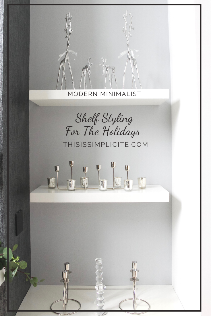 Style your shelves for the holidays using these great tips. Modern, minimalist styling for Christmas and the holiday season.