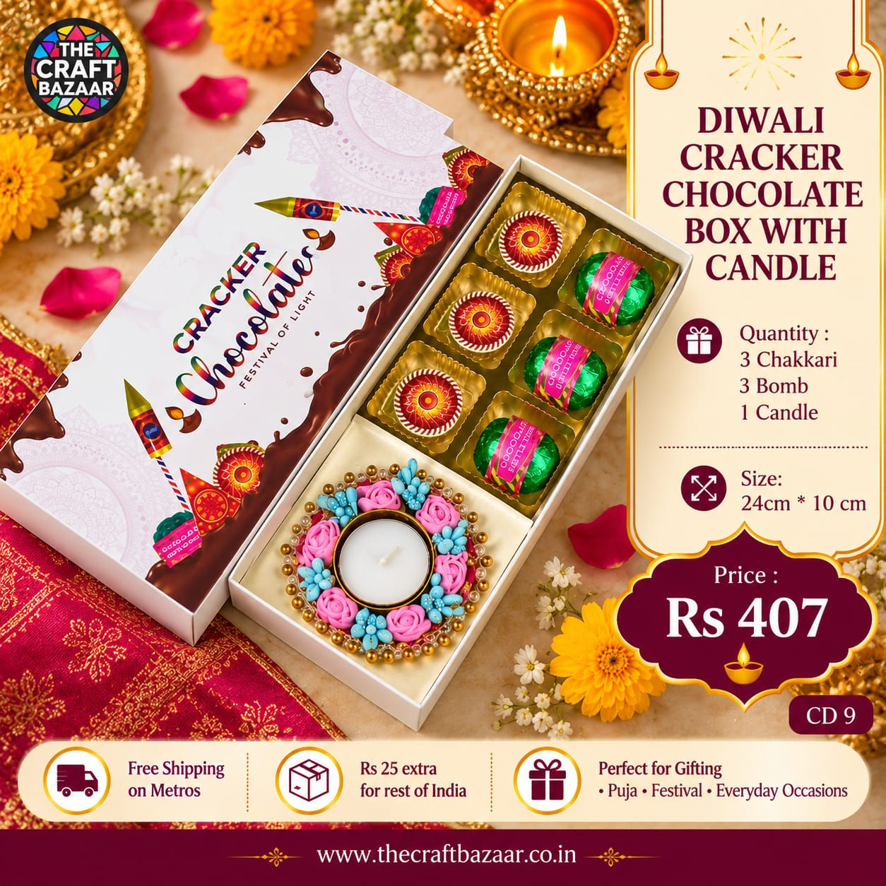 Chocolate & Candle Combo I Diwali Gift l Crackers Chocolates l Swiss Chocol CD7