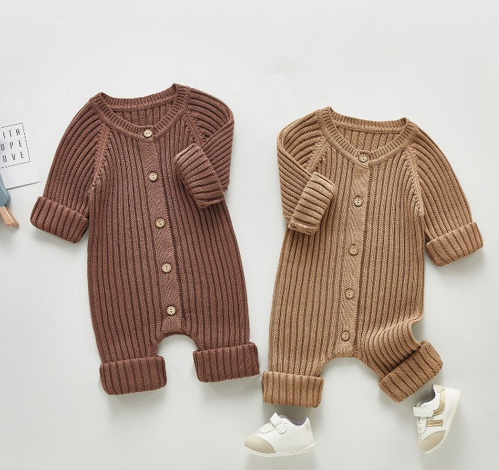Salopeta tricotata bumbac knitted cotton romper Chocolate
