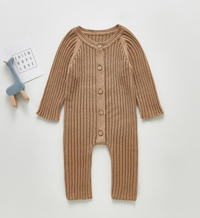 Salopeta tricotata bumbac knitted cotton romper Biscuit