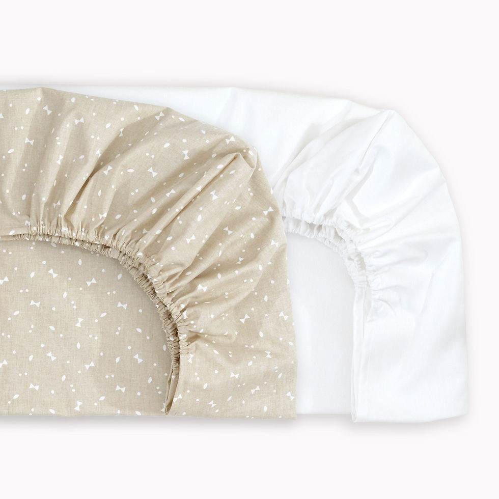 Cearceaf pătuț cu elastic Linen Dots, nuanță bej cu fundițe