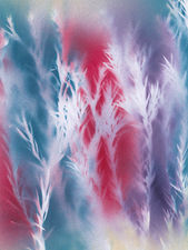 Flourish – vivid botanical art print of layered foliage in blue, purple, and crimson tones