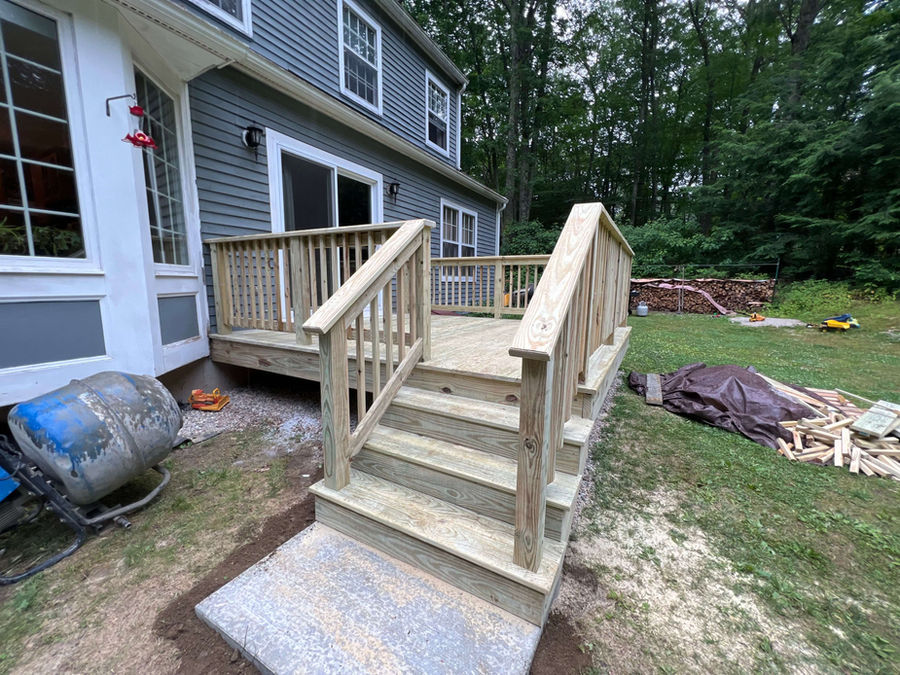 Wood deck built for a home in Woodbury, Connecticut