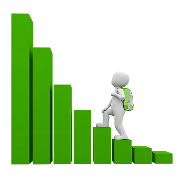 person stepping up a green graph