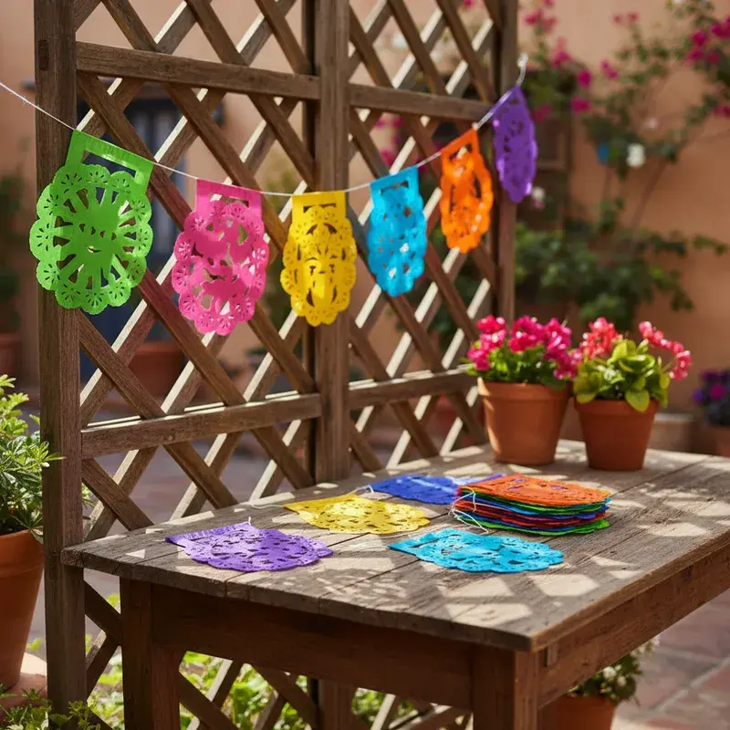 Miniatura: Banderín Mexicano Papel Primavera 20x16cm, Tira 2 Mts.