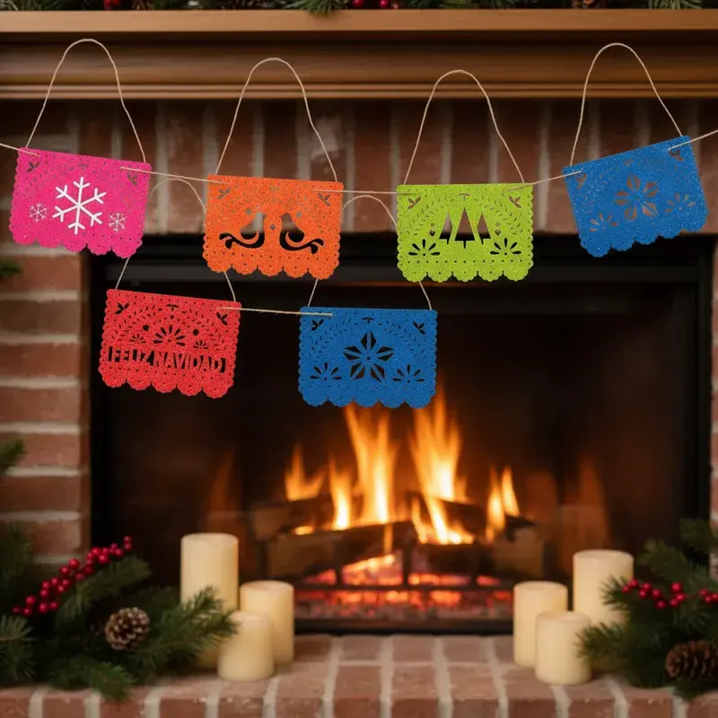 Miniatura: Banderines Mexicanos De Fieltro Navidad 9x5 cm.  Pack de 10 unid.