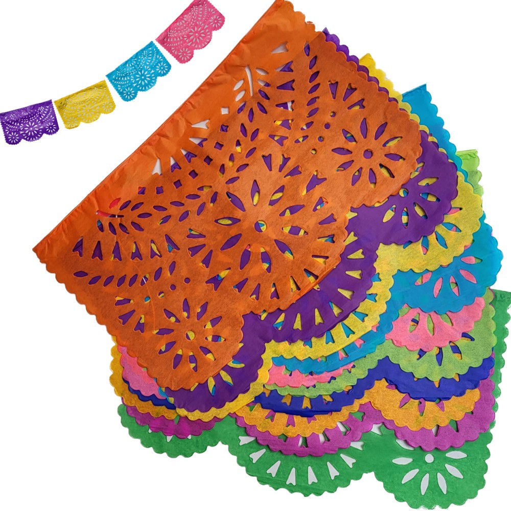 Banderín Mexicano Papel Brisa Floral 36x23 Cm. Tira 4,5 Mts.