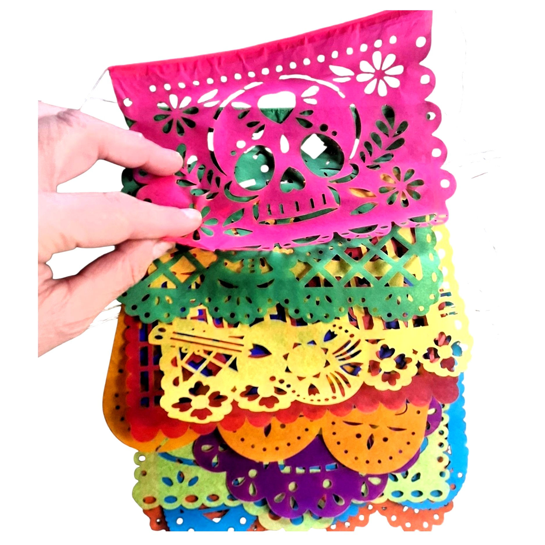 Banderín Mexicano Papel Muertos Mini 16x11 Cm - Tira 2,5 Mt
