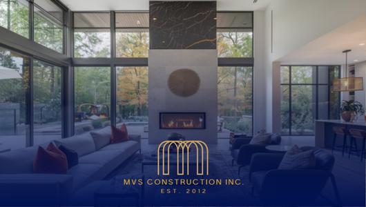 Living room remodel with widened openings and new beams.