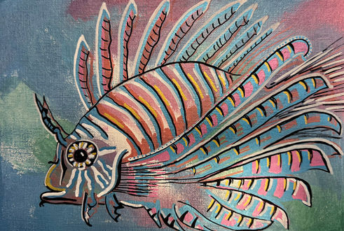 A Posca pen artwork of a lionfish created at Lavender Art Studios