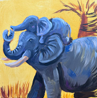 An acrylic painting of two elephants painted at Lavender Art Studios