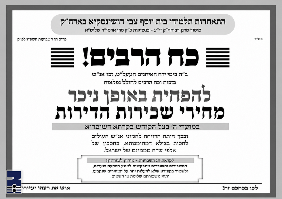 ק"ק דושינסקיא נעמט שריט צו אראפברענגען הויכע פרייזן צו ארויסדינגען דירות אויף ימים טובים