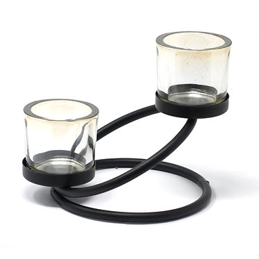 Double Step - Iron & Glass Centrepiece - 2 Tealight Holder