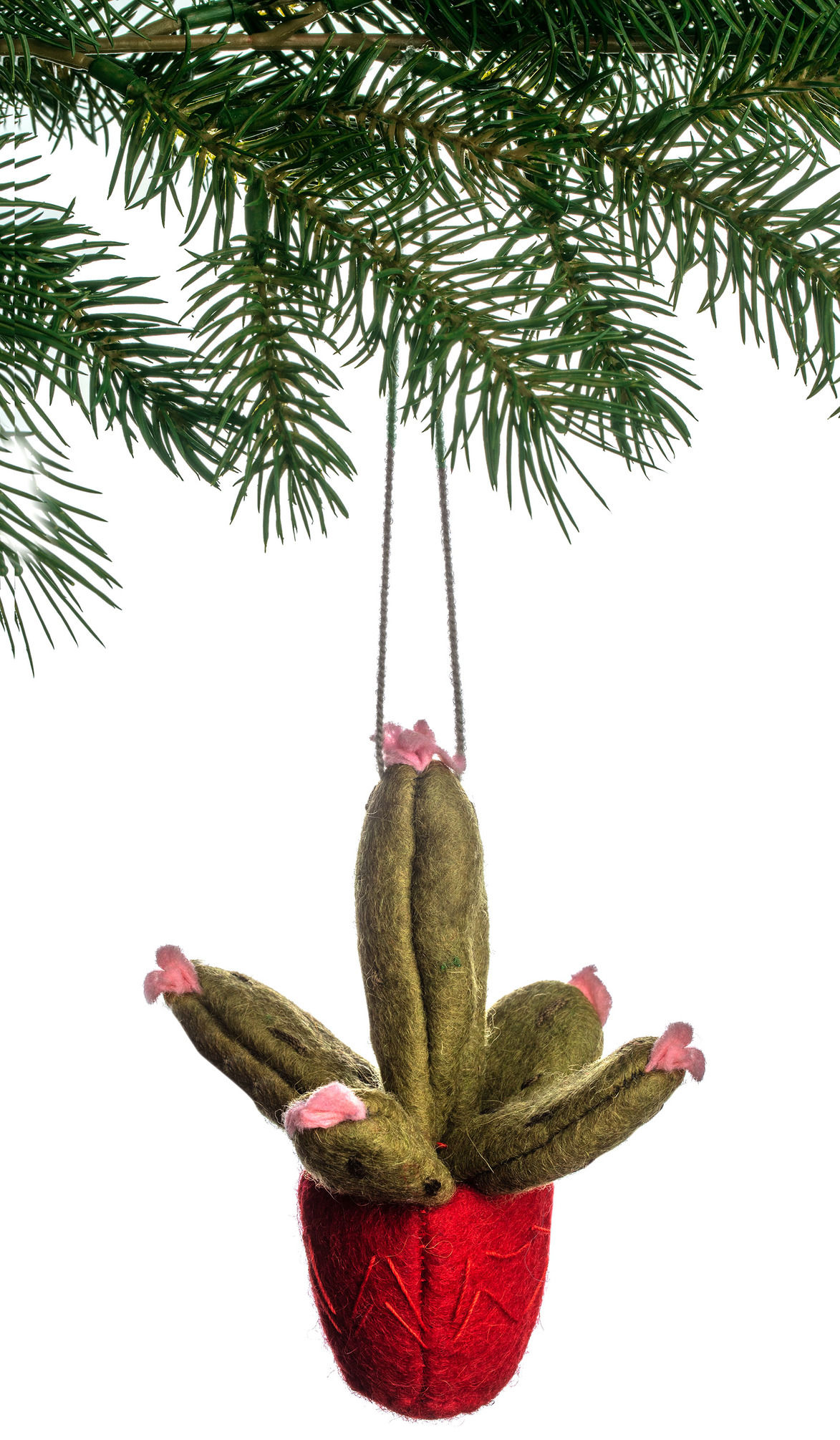 Prickly Pear Cactus Ornament - Red Pot