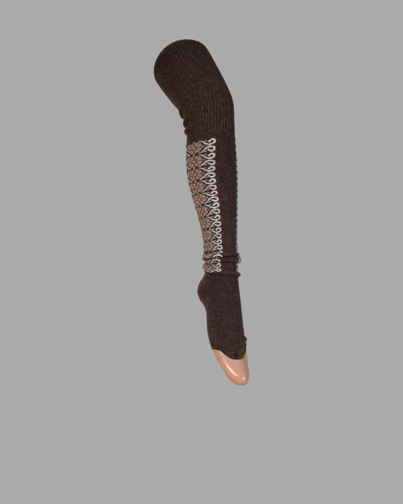Thumbnail: Mongolian Sheep's Wool Thigh-High Socks - Brown - Adult