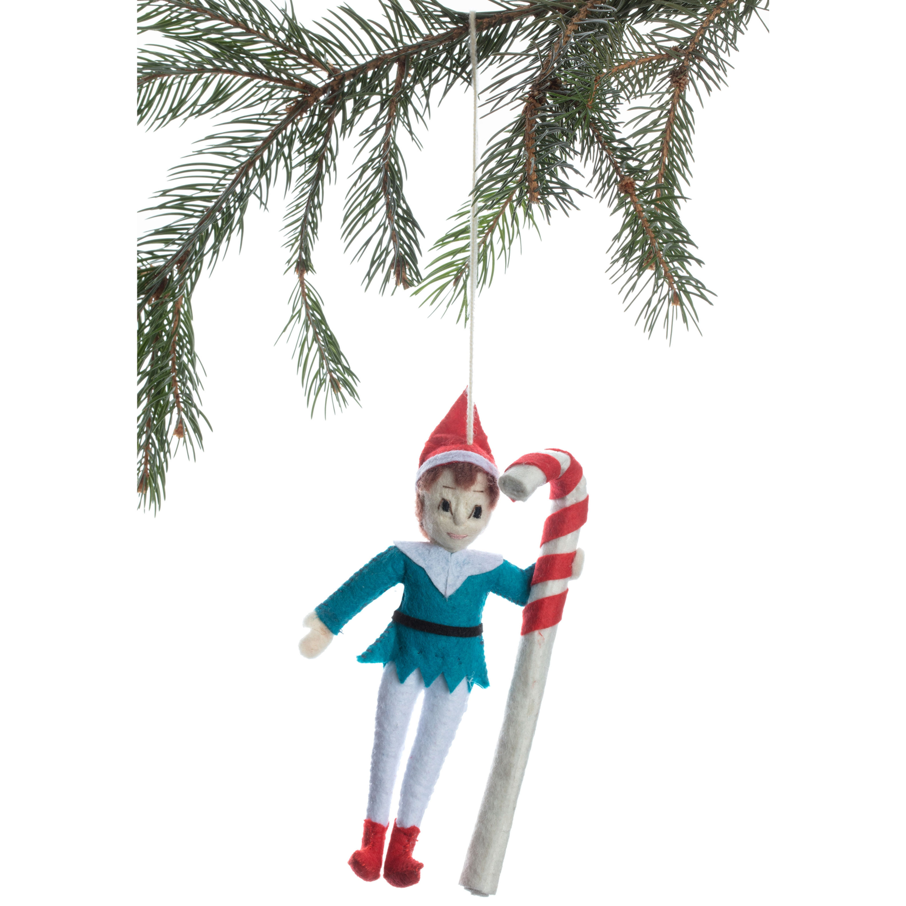 Elf with Candycane Ornament