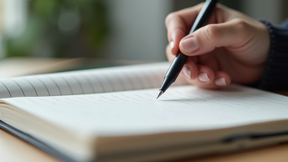 Close-up view of a notebook and pen on a table during an online therapy session