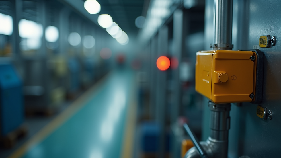 Close-up view of a sensor device attached to industrial equipment