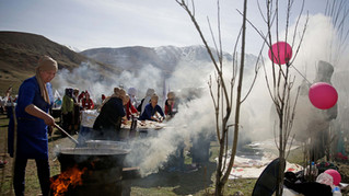 Kyrgyz women cook special meal during Novroz festival near Bishkek.
