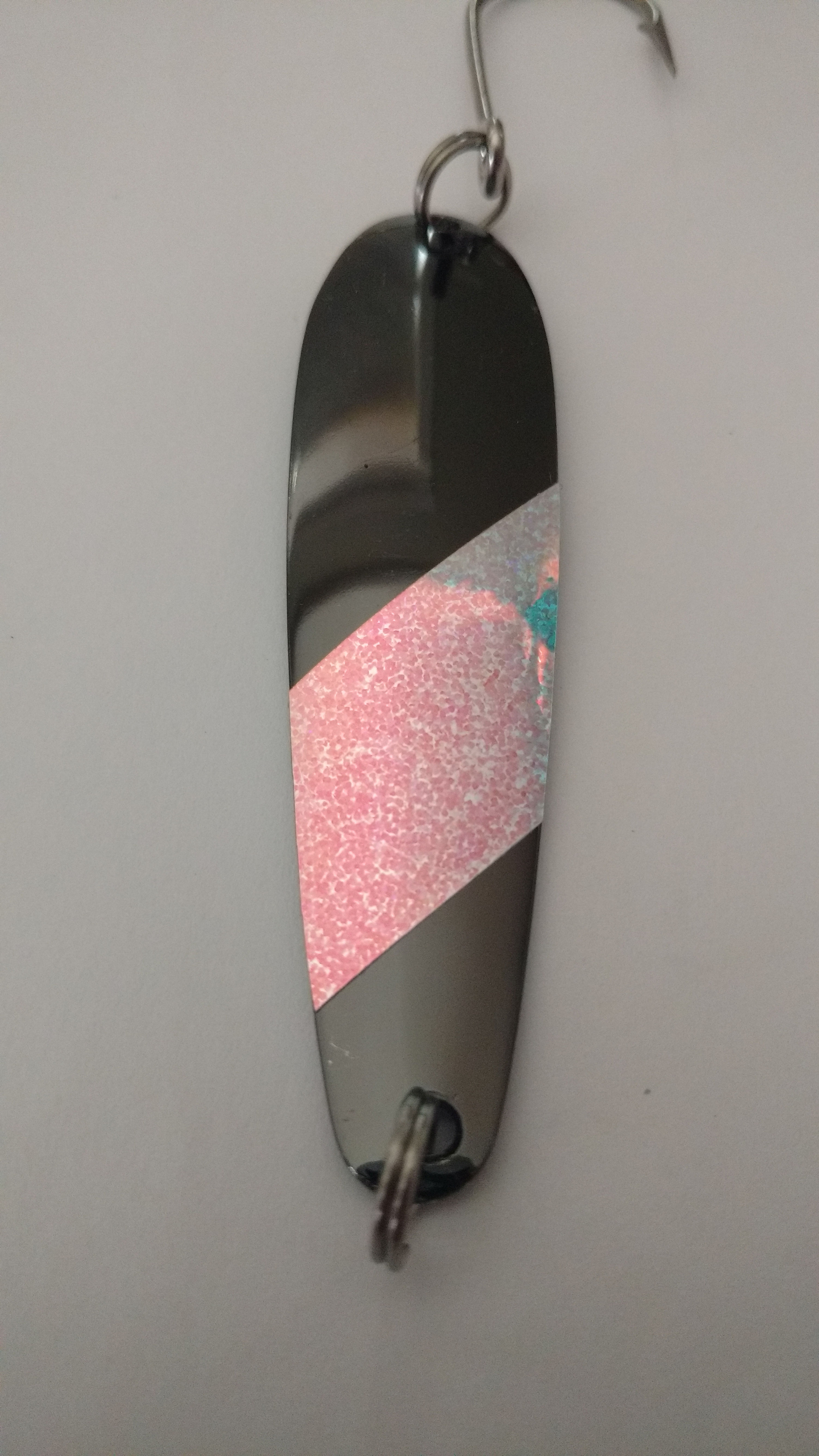 Trolling spoon - Black Chrome with glitter moonjelly stripe