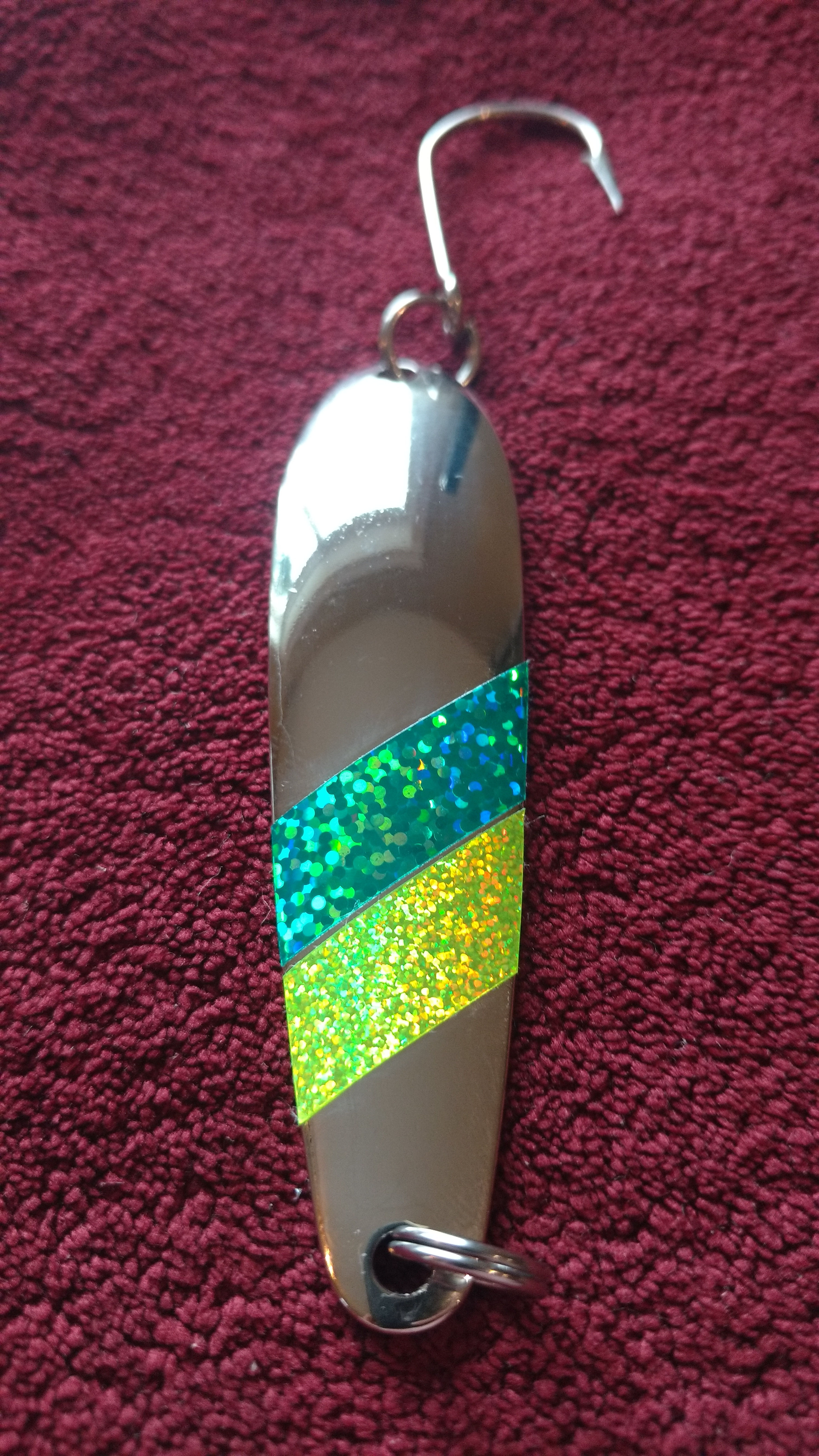Trolling spoon - nickel-plated with green/chartreuse stripe