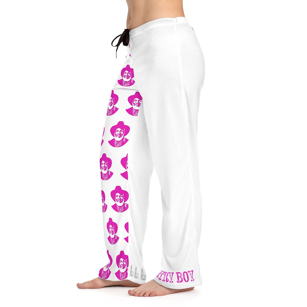 Thumbnail: White pajama pants with pink flower pattern and "LUCKY BATS" text design.
