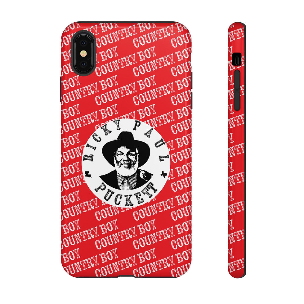 Thumbnail: Red Country Boy Tough Phone Case featuring Mickey Gilley, with white text.