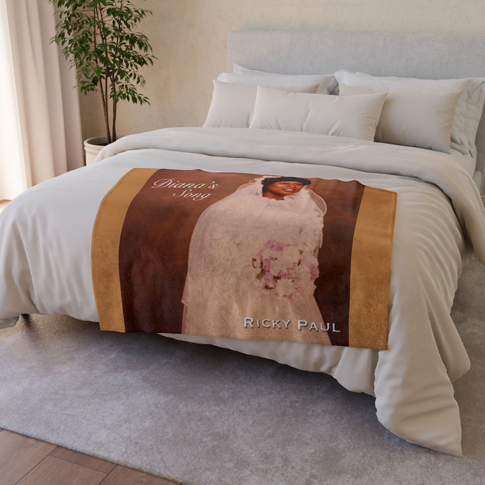Thumbnail: Blanket with image on bed. 