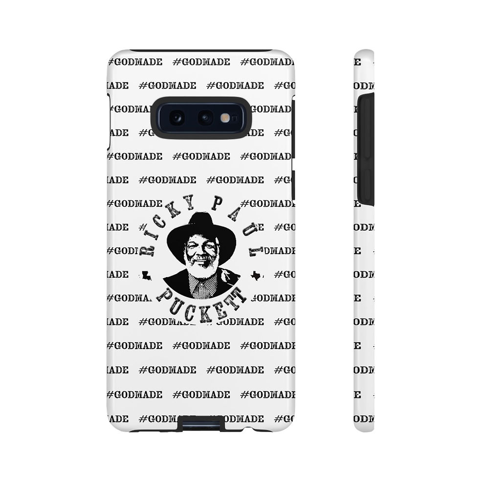 Thumbnail: White phone case with the text POCKET and a person's face. #GodMade Tough Phone Case (White and Black)
