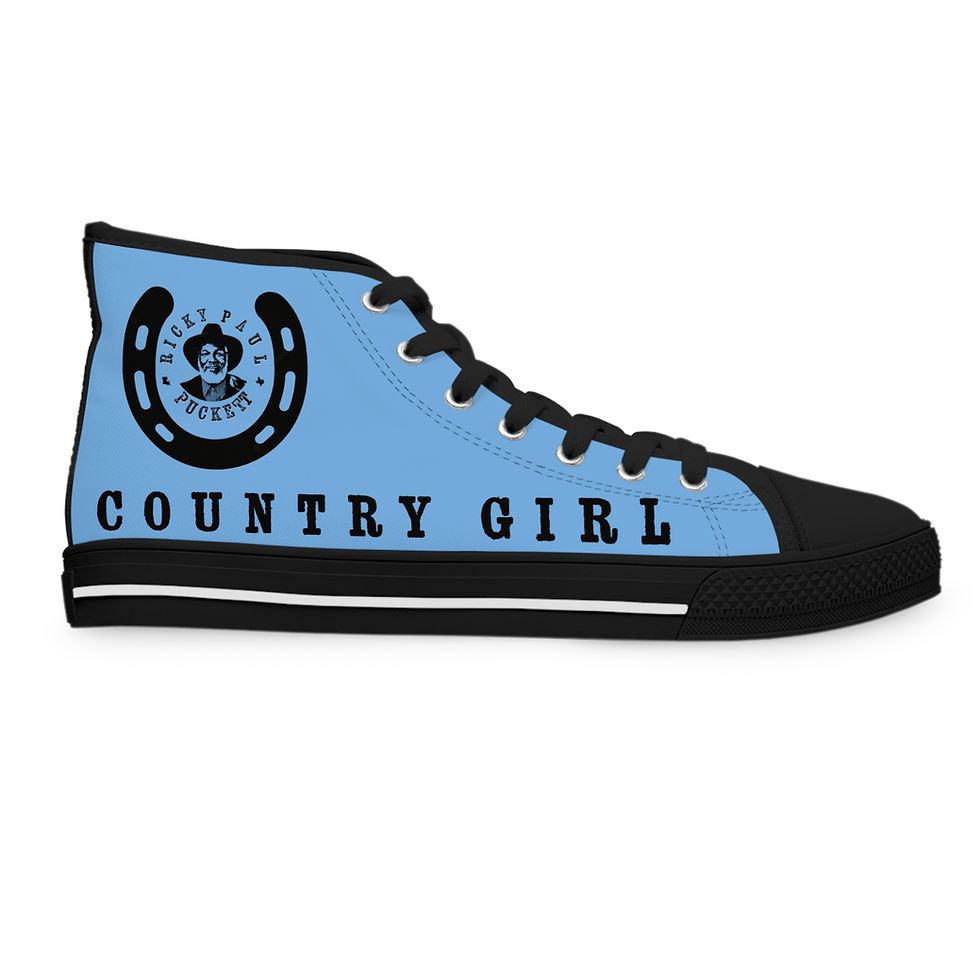 Thumbnail: Blue Country Girl high top sneaker with a horseshoe and text.