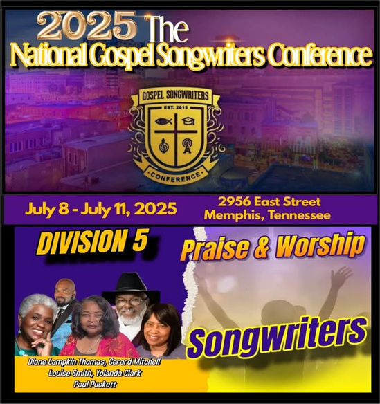 2025 National Gospel Songwriters Conference promoting Praise & Worship event in Memphis.