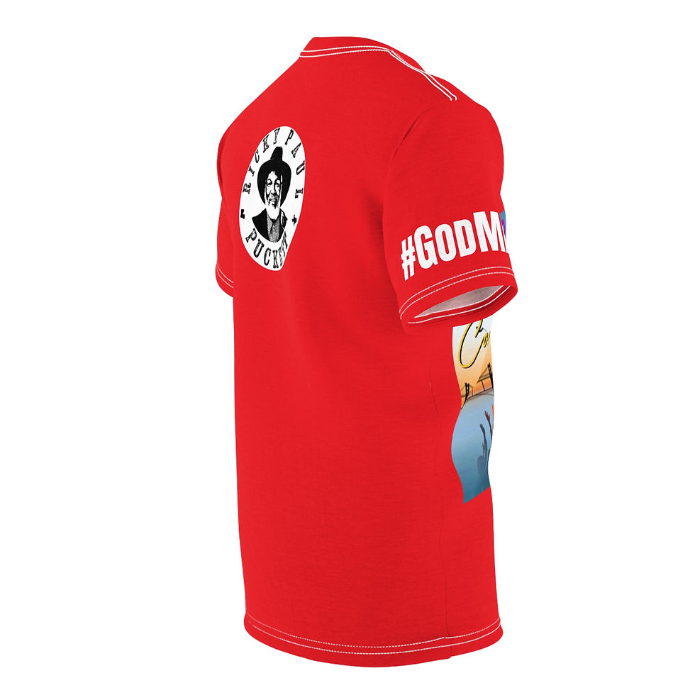 Thumbnail: Red shirt with white text and logos, including #GODMADE on the sleeve.