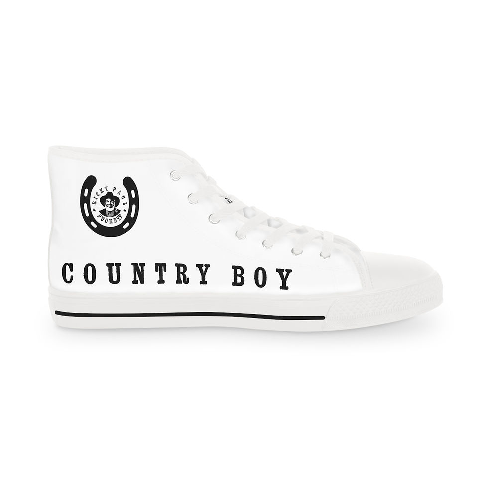 Thumbnail: White Country Boy high-top sneaker with text and horseshoe logo.