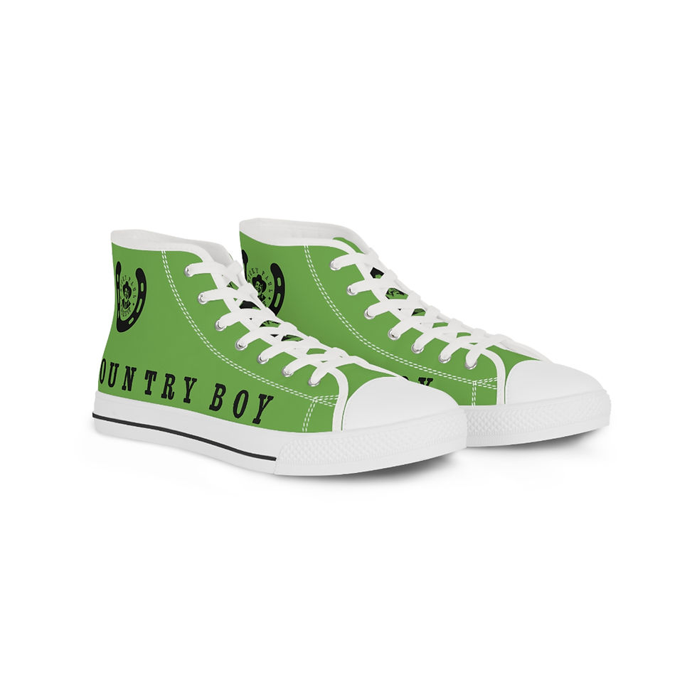 Thumbnail: Green high-top sneakers with white laces and text, Country Girl High Tops.
