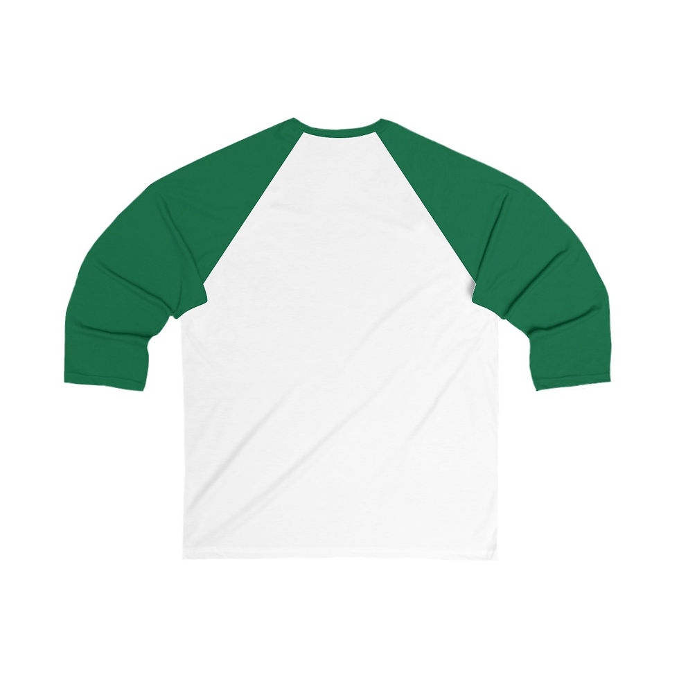 Thumbnail: White and green baseball tee shirt, three-quarter sleeves, blank design, isolated.