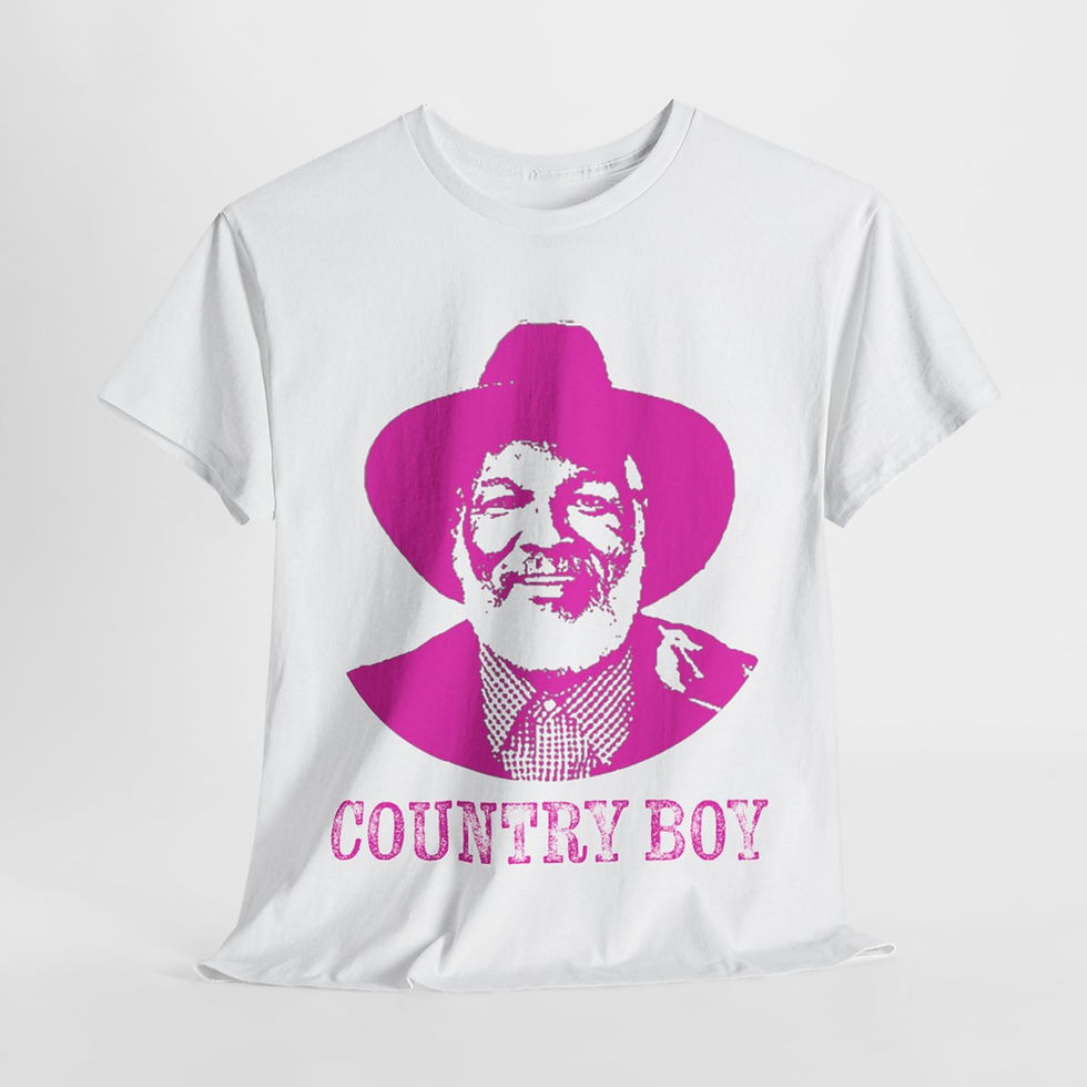 Thumbnail: White t-shirt with a pink graphic, COUNTRY BOY text on the front.