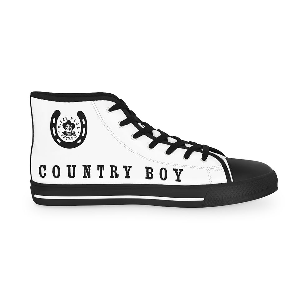 Thumbnail: White and black Country Boy high-top sneakers with horseshoe logo and text.