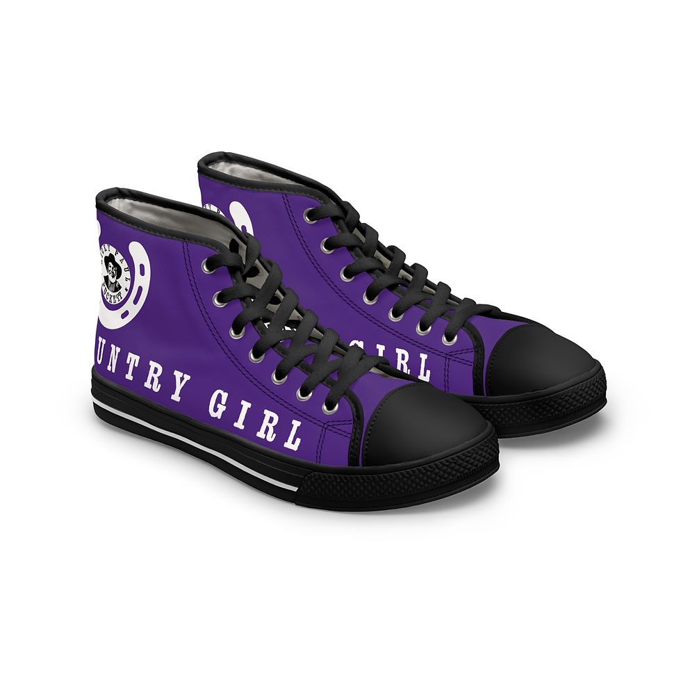 Thumbnail: Purple and White Country Girl High Top Sneakers with Country Girl text and logo.