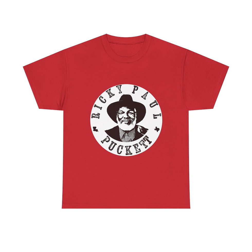 Thumbnail: Red t-shirt with Ricky Paul Puckett graphic, a country music artist.