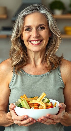 functional nutrition middle aged woman able to eat whatever she wants with empty hands.jpg